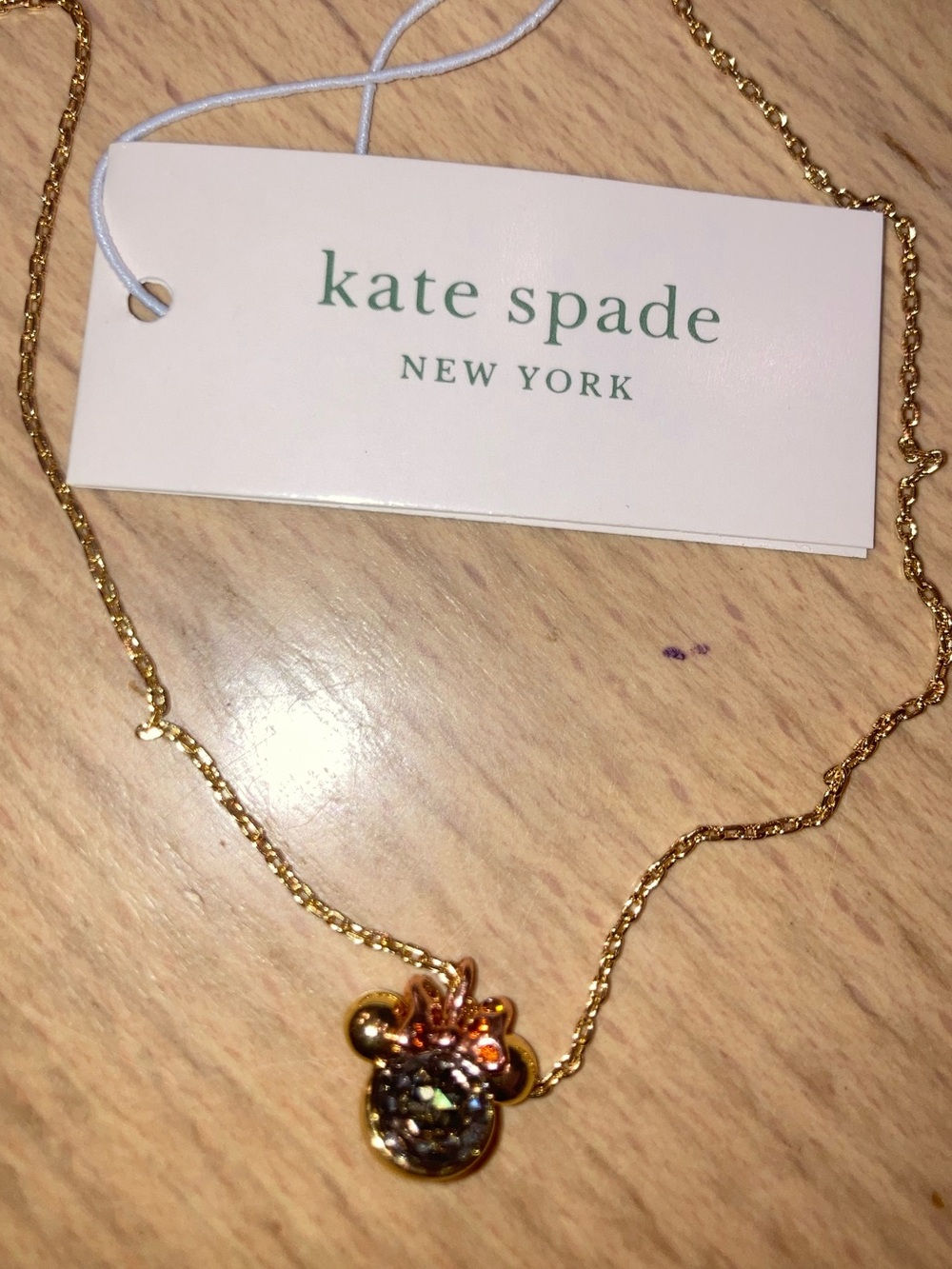 Kate Spade x Disney Minni Mouse Necklace with Crystal Pendant Gold NWT